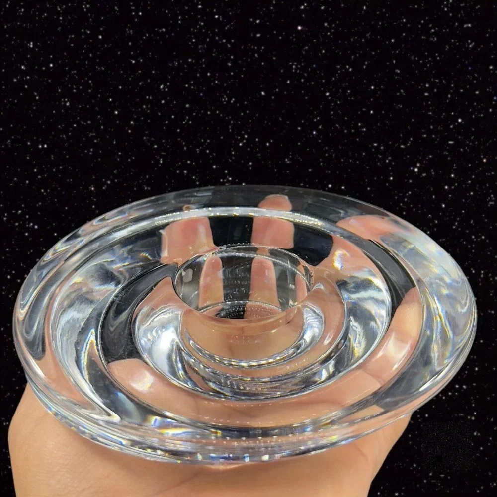 Vintage Miller‎ Rogaska Clear Tapper Candle Stick Holder Set 2 Votive Swirls VTG